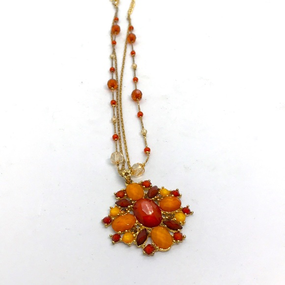 Hand Crafted Jewelry - Sparkly Beaded Pendant with a Double chain Beaded 18” Necklace